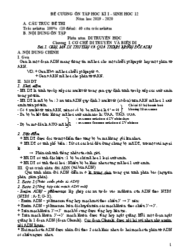 Đề cương ôn tập học kì I môn Sinh học 12 - Năm học 2019-2020