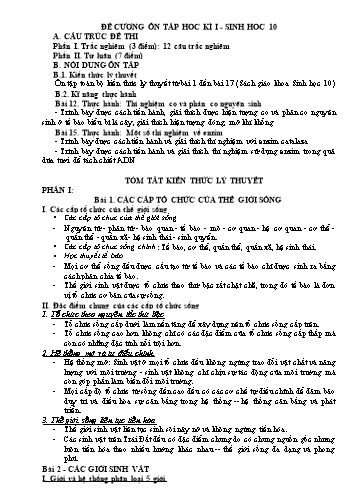 Đề cương ôn tập học kì I môn Sinh học Lớp 10