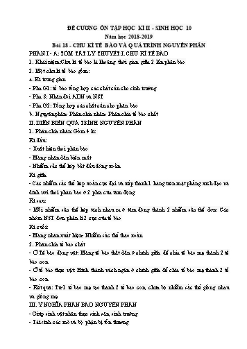 Đề cương ôn tập học kì II môn Sinh học Lớp 10 - Năm học 2018-2019