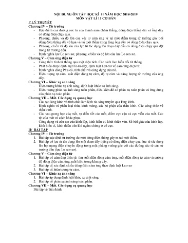 Đề cương ôn tập học kì II môn Vật lí 11 cơ bản - Năm học 2018-2019