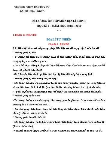 Đề cương ôn tập học kỳ I môn Địa lí Khối THPT - Năm học 2018-2019 - Trường THPT Đào Duy Từ