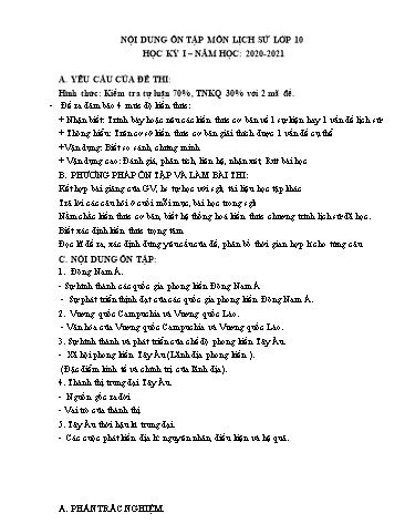 Đề cương ôn tập học kỳ I môn Lịch sử Khối THPT - Năm học 2020-2021