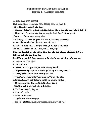 Đề cương ôn tập học kỳ I môn Lịch sử Lớp 10 - Năm học 2019-2020
