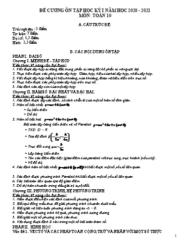 Đề cương ôn tập học kỳ I môn Toán Lớp 10 - Năm học 2020-2021