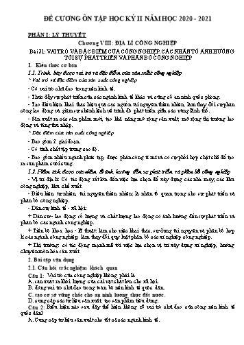 Đề cương ôn tập học kỳ II môn Địa lí 10 - Năm học 2020-2021- Nguyễn Mạnh Hà