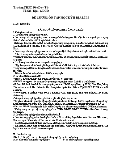 Đề cương ôn tập học kỳ II môn Địa lí Lớp 12 - Đoàn Thị Phương Thảo