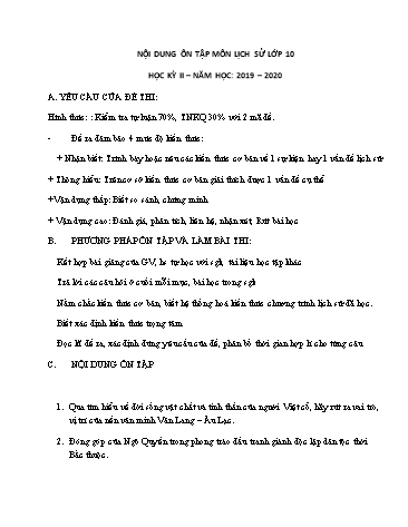 Đề cương ôn tập học kỳ II môn Lịch sử Khối THPT - Năm học 2019-2020
