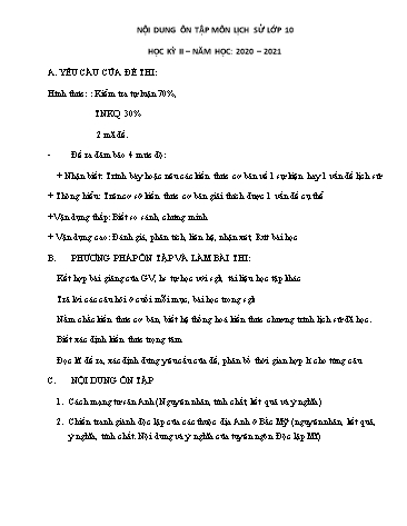 Đề cương ôn tập học kỳ II môn Lịch sử Khối THPT - Năm học 2020-2021