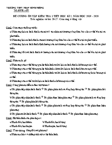 Đề cương ôn tập kiểm tra 1 tiết học kì 2 môn Sinh học 11 - Năm học 2019-2020 - Trường THPT Phan Đình Phùng