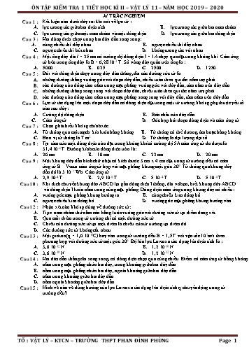 Đề cương ôn tập kiểm tra 1 tiết học kì II môn Vật lý 11 - Năm học 2019-2020