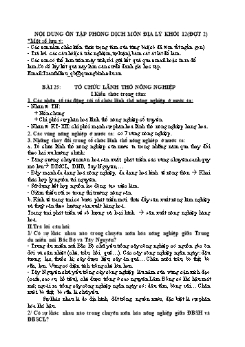 Đề cương ôn tập môn Địa lý Khối 12 (Đợt 2) - Bài 25 đến 27