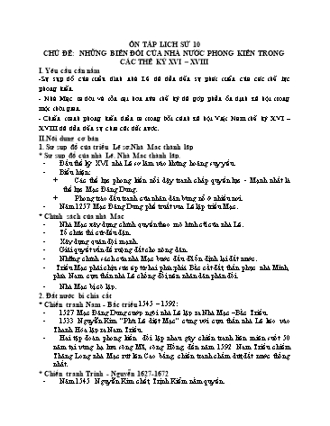 Đề cương ôn tập môn Lịch sử 10