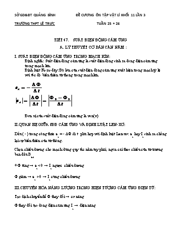 Đề cương ôn tập môn Vật lí Khối 11 (Lần 3) - Tuần 25+26 - Trường THPT Lê Trực