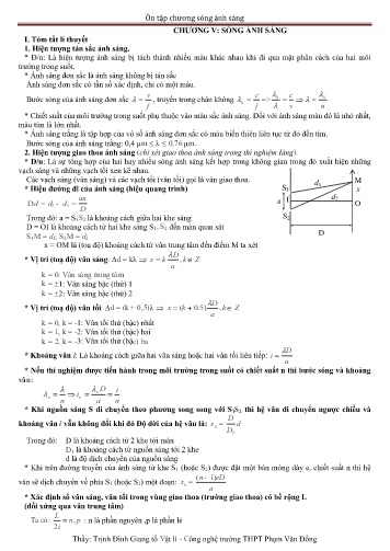 Đề cương ôn tập môn Vật lí Lớp 12 - Chương V: Sóng ánh sáng