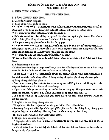 Đề cương ôn thi học kì II môn Sinh học Lớp 12 - Năm học 2020-2021