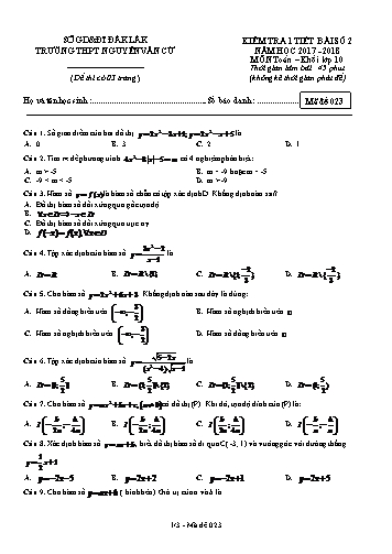 Đề kiểm tra 1 tiết bài số 2 môn Toán 10 - Mã đề 023 - Năm học 2017-2018 - Trường THPT Nguyễn Văn Cừ (Có ma trận và đáp án kèm theo)