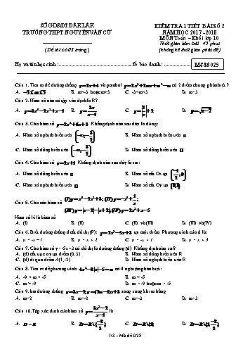 Đề kiểm tra 1 tiết bài số 2 môn Toán 10 - Mã đề 025 - Năm học 2017-2018 - Trường THPT Nguyễn Văn Cừ (Có ma trận và đáp án kèm theo)