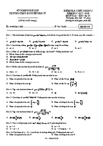 Đề kiểm tra 1 tiết bài số 2 môn Toán 10 - Mã đề 026 - Năm học 2017-2018 - Trường THPT Nguyễn Văn Cừ (Có ma trận và đáp án kèm theo)