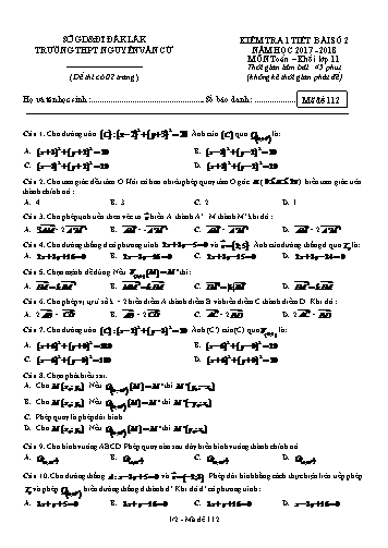 Đề kiểm tra 1 tiết bài số 2 môn Toán 11 - Mã đề 112 - Năm học 2017-2018 - Trường THPT Nguyễn Văn Cừ (Có ma trận và đáp án kèm theo)