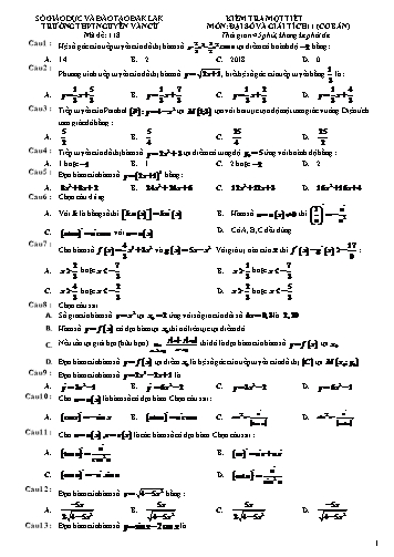 Đề kiểm tra 1 tiết môn Đại số và Giải tích 11 (Cơ bản) - Mã đề 118 - Trường THPT Nguyễn Văn Cừ (Kèm đáp án)