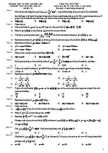 Đề kiểm tra 1 tiết môn Đại số và Giải tích 11 (Cơ bản) - Mã đề 115 - Trường THPT Nguyễn Văn Cừ (Kèm đáp án)