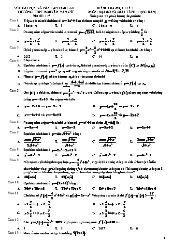 Đề kiểm tra 1 tiết môn Đại số và Giải tích 11 (Cơ bản) - Mã đề 117 - Trường THPT Nguyễn Văn Cừ (Kèm đáp án)