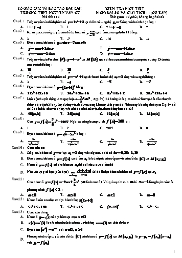 Đề kiểm tra 1 tiết môn Đại số và Giải tích 11 (Cơ bản) - Mã đề 116 - Trường THPT Nguyễn Văn Cừ (Kèm đáp án)