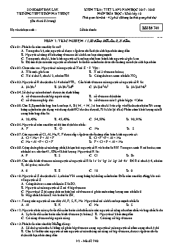 Đề kiểm tra 1 tiết môn Hóa học 12 (Lần 2) - Mã đề 740 - Năm học 2017-2018 - Trường THPT Buôn Ma Thuột (Kèm đáp án)
