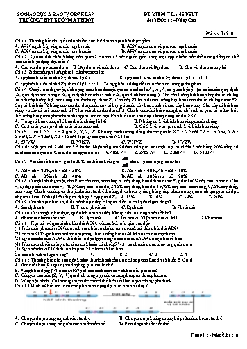 Đề kiểm tra 1 tiết môn Sinh học 12  (Nâng cao) - Mã đề 210 - Trường THPT Buôn Ma Thuột