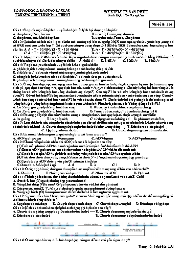 Đề kiểm tra 1 tiết môn Sinh học 12 (Nâng cao) - Mã đề 356 - Trường THPT Buôn Ma Thuột