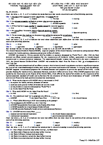 Đề kiểm tra 1 tiết môn Tiếng Anh 11 (Ban cơ bản) - Mã đề 357 - Năm học 2016-2017 - Trường THPT Nguyễn Văn Cừ (Kèm đáp án)