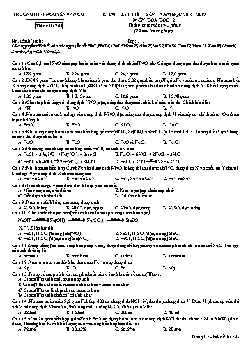 Đề kiểm tra 1 tiết số 4 môn Hóa học 12 - Mã đề 243 - Năm học 2016-2017 - Trường THPT Nguyễn Văn Cừ (Có ma trận và đáp án kèm theo)