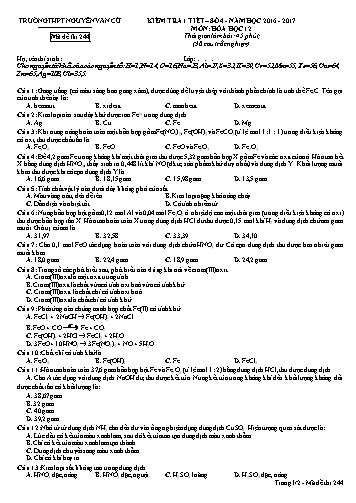 Đề kiểm tra 1 tiết số 4 môn Hóa học 12 - Mã đề 244 - Năm học 2016-2017 - Trường THPT Nguyễn Văn Cừ (Có ma trận và đáp án kèm theo)