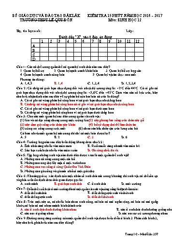 Đề kiểm tra 15 phút môn Sinh học 12 - Mã đề 357 - Năm học 2016-2017 - Trường THPT Lê Quý Đôn (Có đáp án)