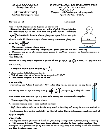 Đề kiểm tra chọn đội tuyển HSG quốc gia năm học 2020 môn Vật lý - Sở GD&ĐT tỉnh Quảng Bình