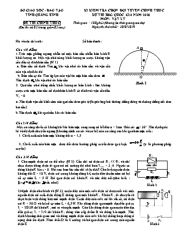 Đề kiểm tra chọn đội tuyển HSG quốc gia năm học 2020 môn Vật lý - Sở GD&ĐT Quảng Bình
