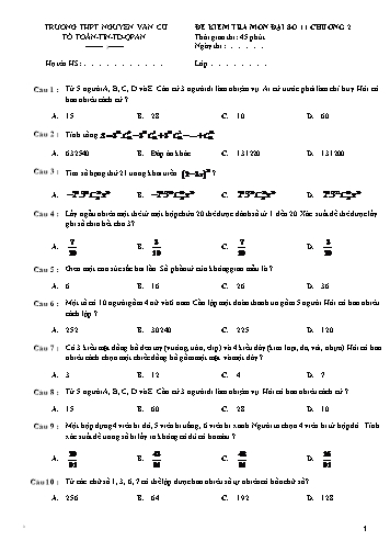 Đề kiểm tra chương 2 môn Đại số 11 - Mã đề 192 - Trường THPT Nguyễn Văn Cừ (Kèm đáp án)