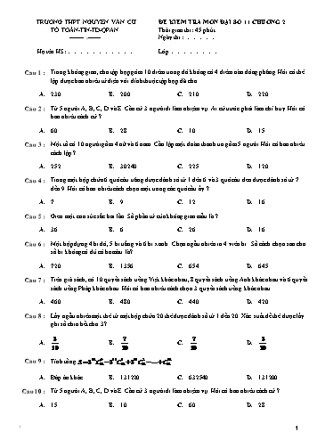 Đề kiểm tra chương 2 môn Đại số 11 - Mã đề 193 - Trường THPT Nguyễn Văn Cừ (Kèm đáp án)