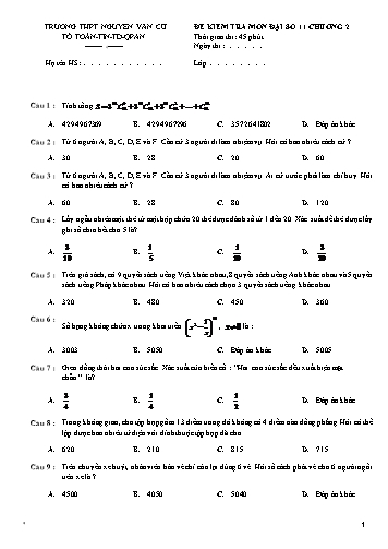 Đề kiểm tra chương 2 môn Đại số 11 - Mã đề 194 - Trường THPT Nguyễn Văn Cừ (Kèm đáp án)
