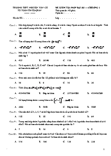 Đề kiểm tra chương 2 môn Đại số 11 - Mã đề 195 - Trường THPT Nguyễn Văn Cừ (Kèm đáp án)
