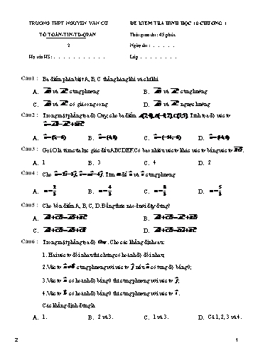 Đề kiểm tra chương I môn Hình học 10 - Mã đề 188 - Trường THPT Nguyễn Văn Cừ (Có đáp án)