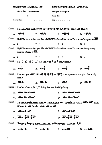Đề kiểm tra chương I môn Hình học 10 - Mã đề 189 - Trường THPT Nguyễn Văn Cừ (Có đáp án)