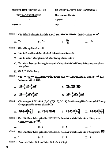 Đề kiểm tra chương I môn Hình học 10 - Mã đề 191 - Trường THPT Nguyễn Văn Cừ (Có đáp án)