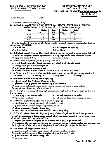 Đề kiểm tra hết học kì II môn Địa lí 10 - Mã đề 207 - Năm học 2016-2017 - Trường THPT Tôn Đức Thắng (Kèm đáp án)