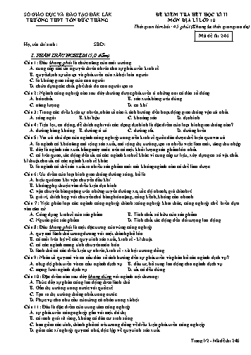 Đề kiểm tra hết học kì II môn Địa lí 10 - Mã đề 246 - Năm học 2016-2017 - Trường THPT Tôn Đức Thắng (Kèm đáp án)