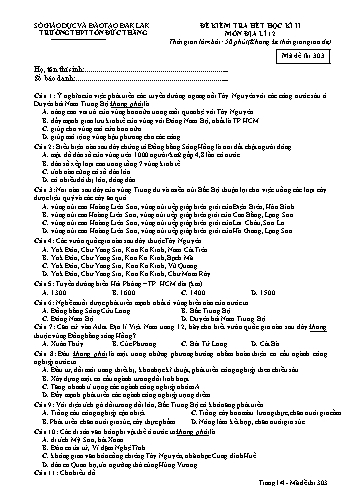 Đề kiểm tra hết học kì II môn Địa lí 12 - Mã đề 303 - Năm học 2016-2017 - Trường THPT Tôn Đức Thắng (Kèm đáp án)