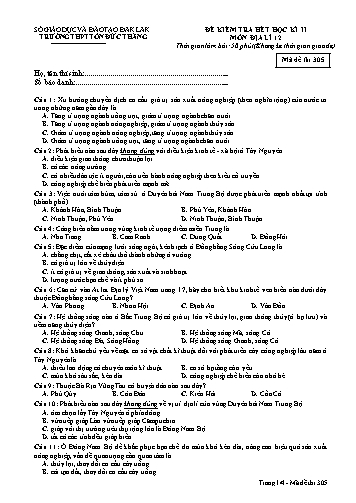 Đề kiểm tra hết học kì II môn Địa lí 12 - Mã đề 305 - Năm học 2016-2017 - Trường THPT Tôn Đức Thắng (Kèm đáp án)