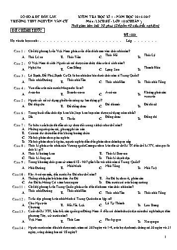 Đề kiểm tra học kì 1 môn Lịch sử 10 (Chuẩn) - Đề 1001 - Năm học 2016-2017 - Trường THPT Nguyễn Văn Cừ (Có đáp án)