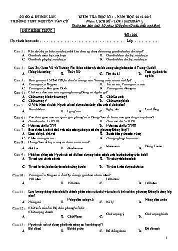 Đề kiểm tra học kì 1 môn Lịch sử 10 (Chuẩn) - Đề 1002 - Năm học 2016-2017 - Trường THPT Nguyễn Văn Cừ (Có đáp án)