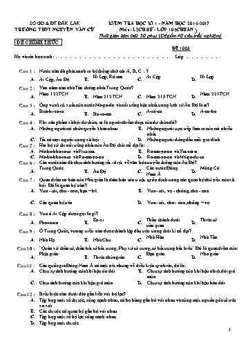 Đề kiểm tra học kì 1 môn Lịch sử 10 (Chuẩn) - Đề 1003 - Năm học 2016-2017 - Trường THPT Nguyễn Văn Cừ (Có đáp án)